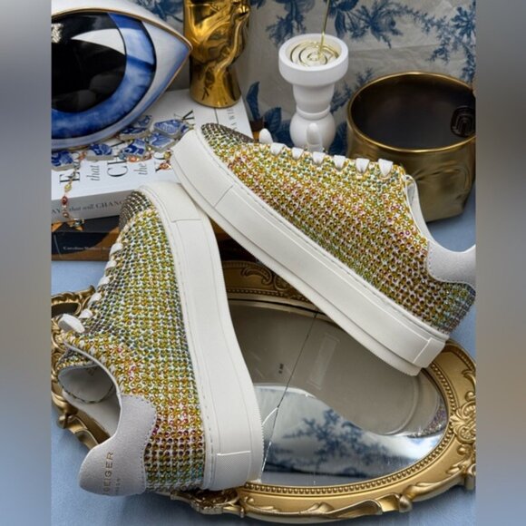 🆕 KURT GEIGER LONDON 🧿 NWOB Laney Rainbow Crystal Platform Sneaker Sz 38.5 US8 - Picture 13 of 14